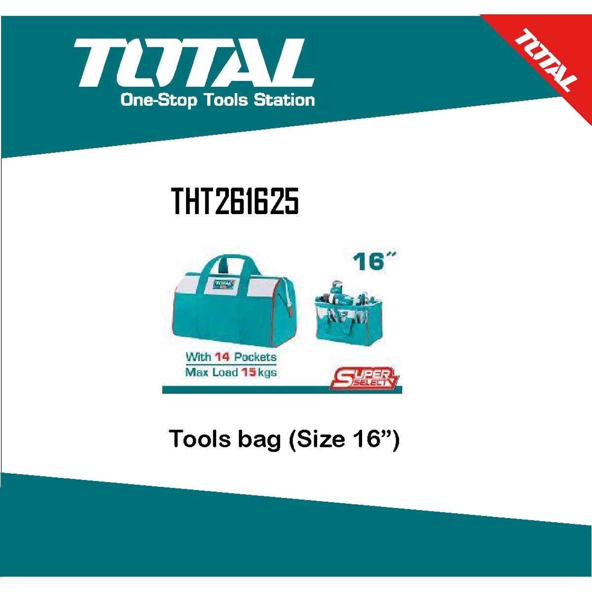TOTAL 13" Tools Bag with 6 Pockets Outside Tools Storage & Carry Bag THT261325