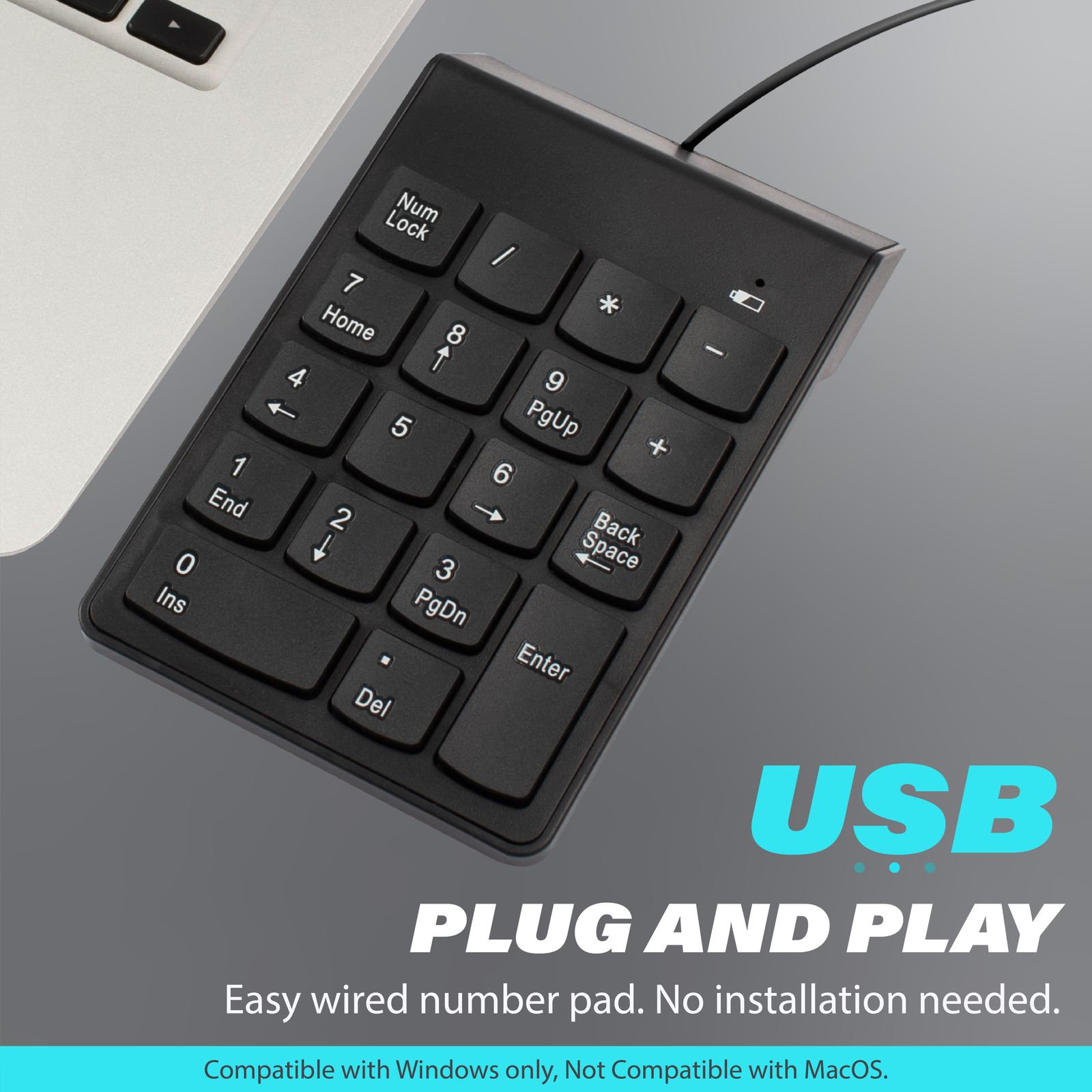 USB Numeric Keypad, Portable Mini Wired Numpad, 18 Keys Accounting Number Keyboard Extension, For Laptop Desktop Computer PC, Black