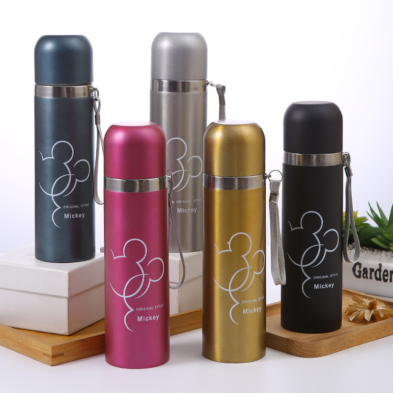 Imported Best Quality Mickey Mouse Sketched Stainless Steel Water Bottle for Hot & Cold Water, Vacuum Flask for School Kids, Boys and Girls - 500ml.