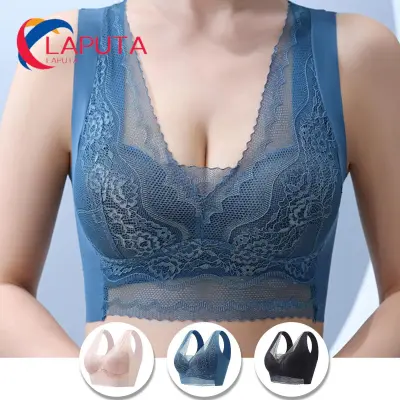 Comfortable Lace V-neck Push Up Bra for Active Women Anti-sagging Wireless  Padded Thin Sports Brassiere with Wide Shoulder Straps Southeast Asian