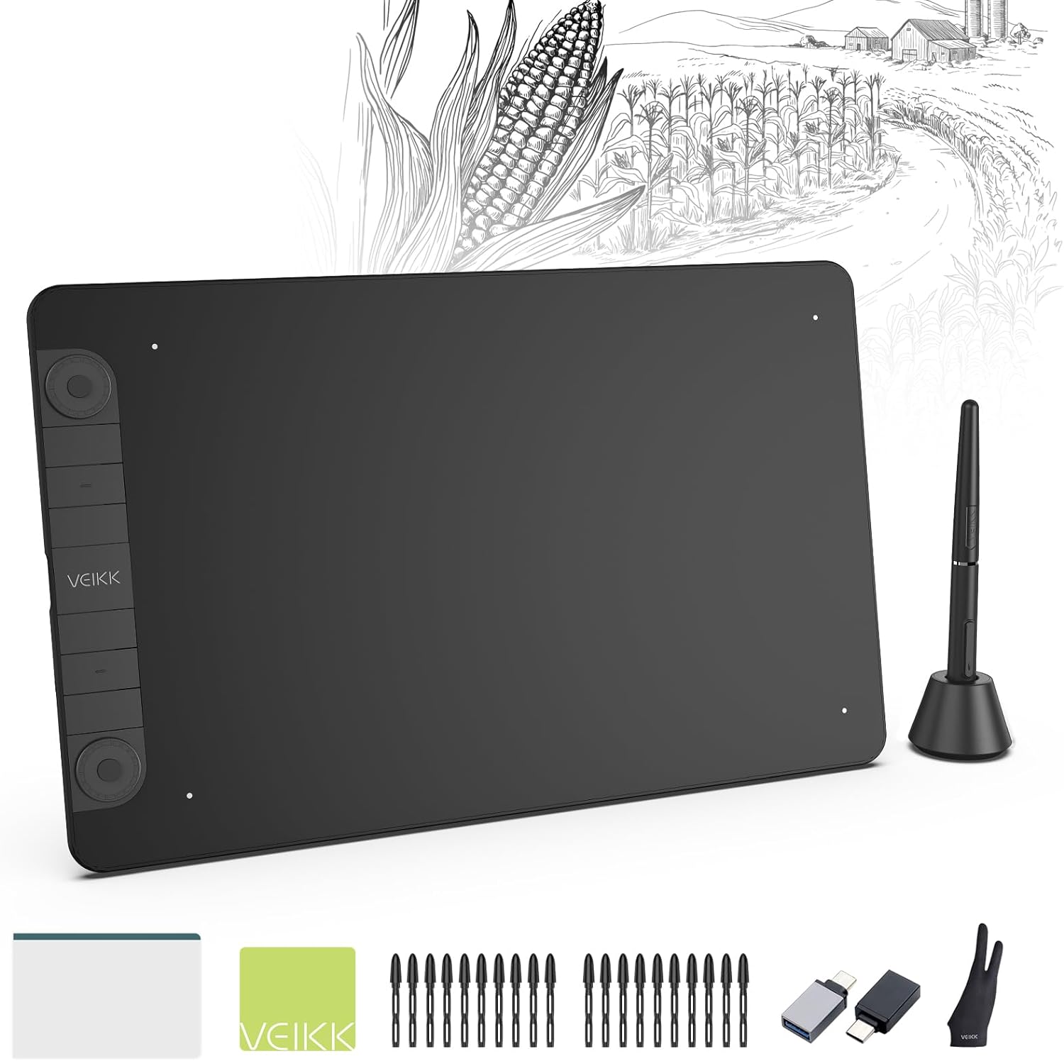 VEIKK A15 PRO Graphic Drawing Pen Tablet 10 * 6 inch Quick Dial Support (Grey) + VEIKK VK1060PRO