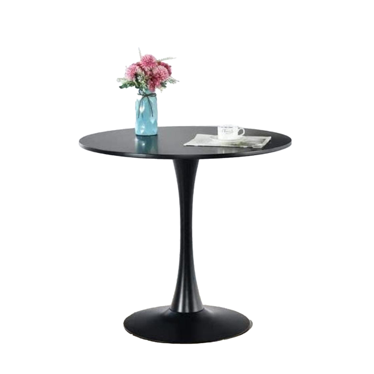 16 inch Black Round Dining Table Tulip Design, Wooden Pedestal Base, Mid Century Modern Small Circle Table for Kitchen Living Room Leisure Conference