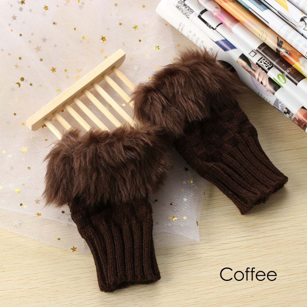Women Girls Winter Wool Knit Gloves Warm Fingerless Gloves Mitten Crochet Thumbhole Arm Wrist Ultra Soft