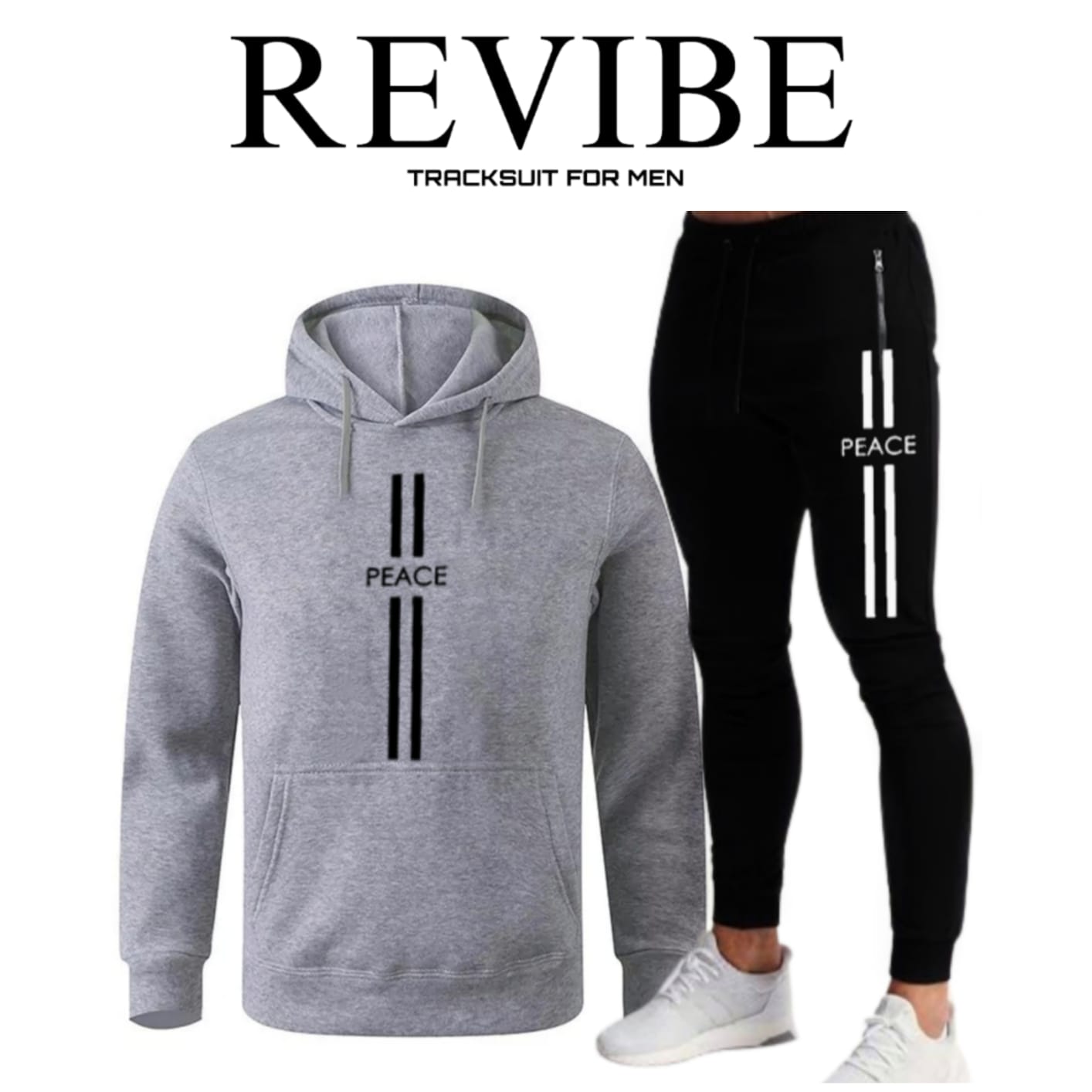 REVIBE - White Peace Printed Tracksuit For Men - Hoodies For Men