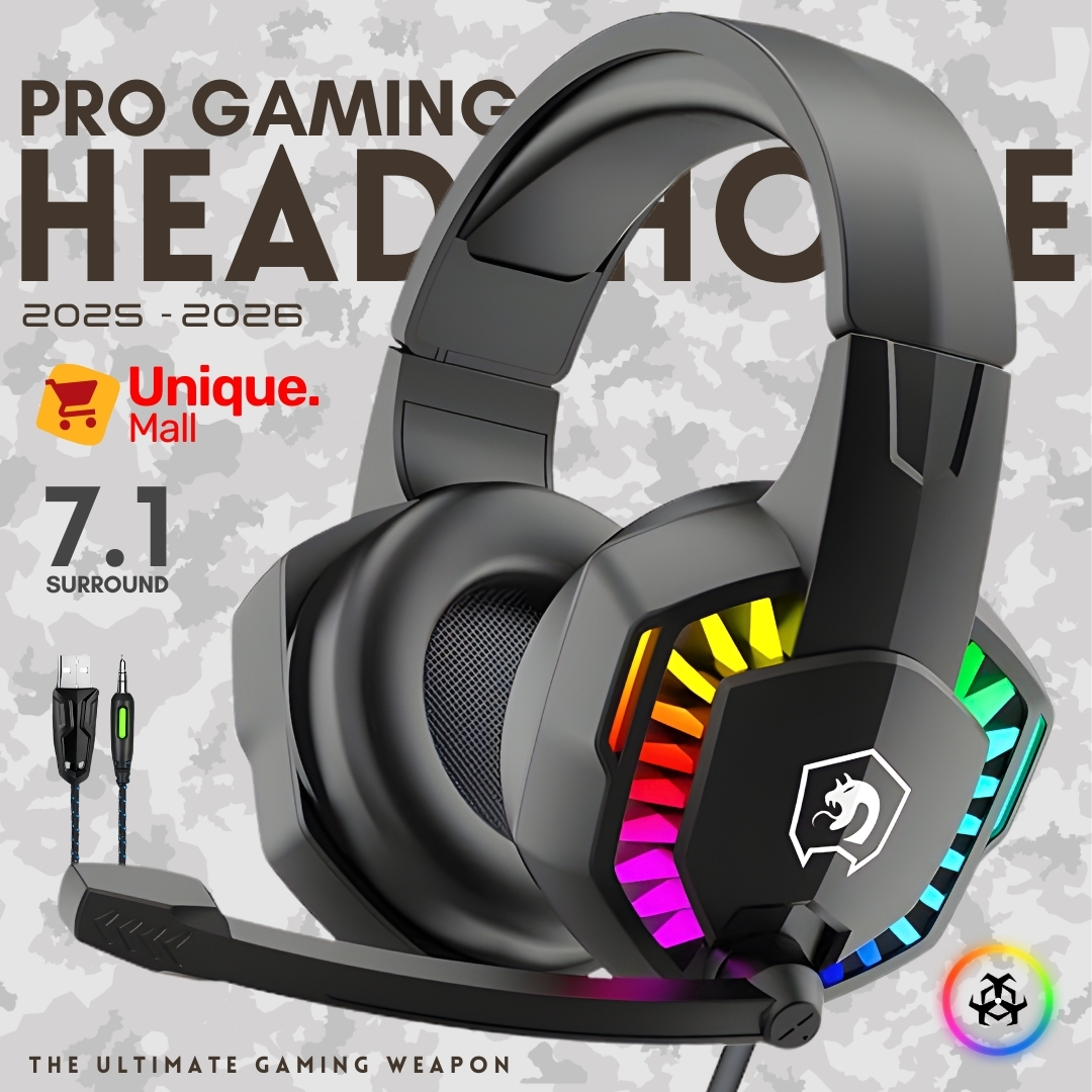 Pro - III RGB Gaming Headphones  360° Surround Sound  Noise Cancelling Microphone  Soft Ear Cushions  In-Line Volume Controls  LED Lights  RGB Gaming Headset for PC, PS4, Xbox One, Laptop, Mobile & More - Unique Mall