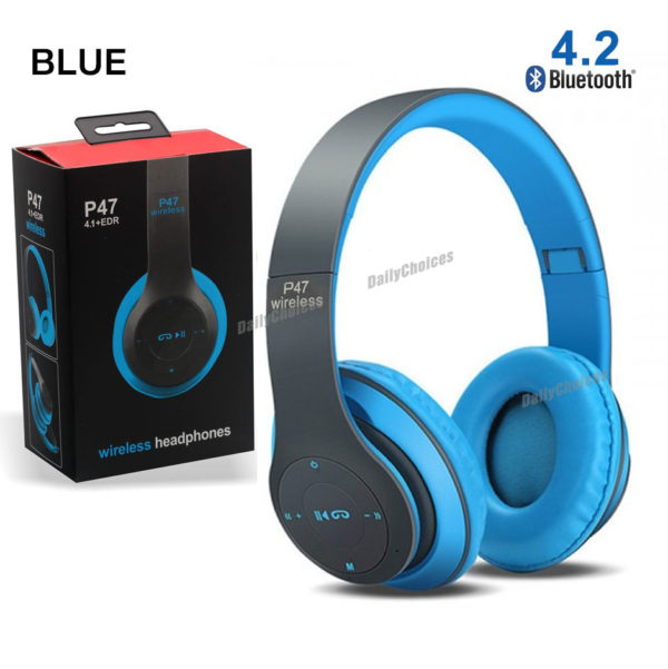 P47 Bluetooth Foldable Headset with Microphone Support FM Radio TF for PC TV Smart Phones & Tablets Etc
