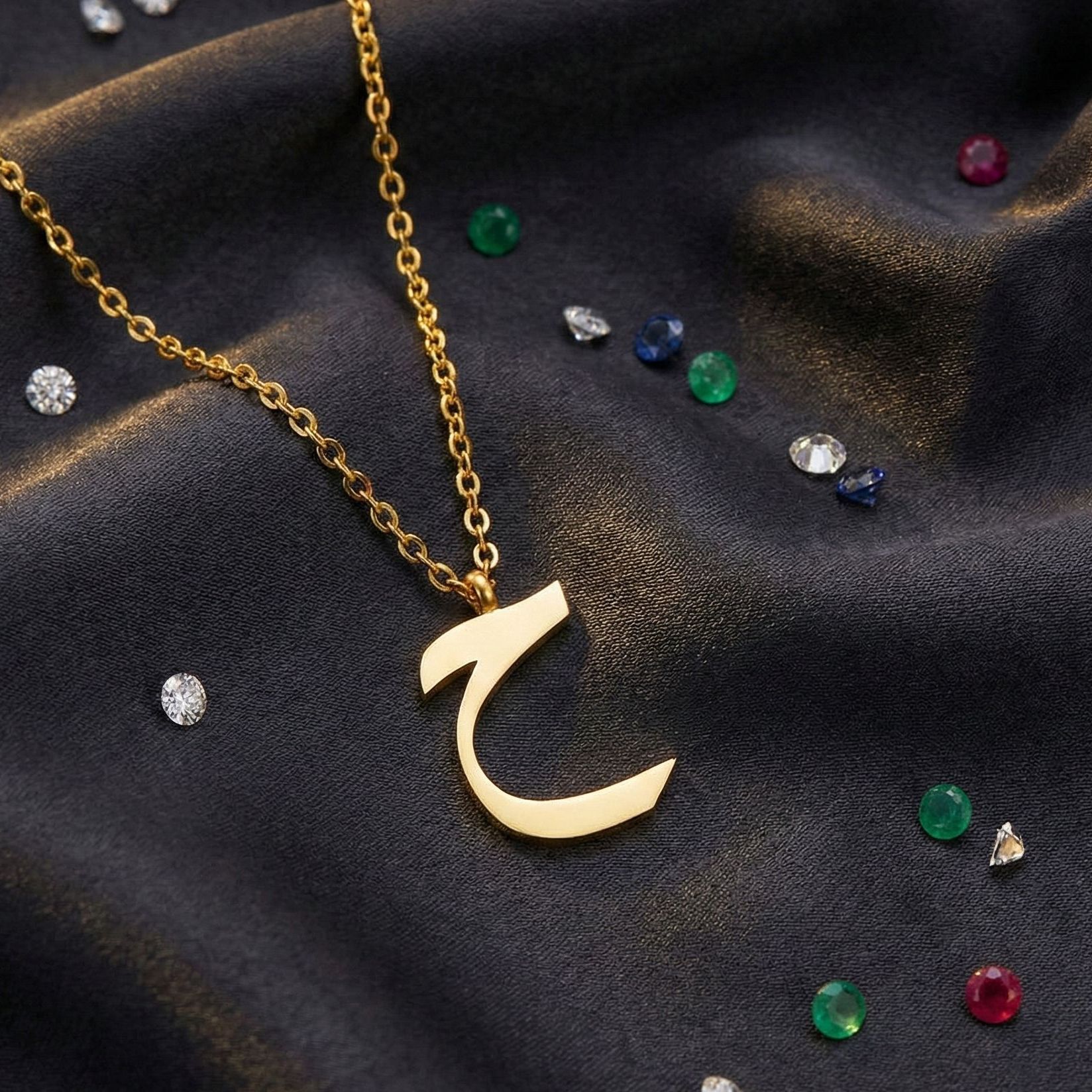 Arabic Initial Letter Name Pendant Necklace for Men & Women Trendy Jewelry with Pouch
