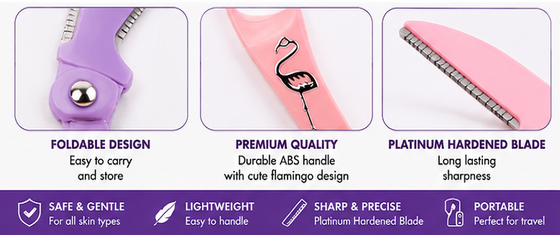 Original Japanese Pack Of 3- Feather Flamingo Facial Razor for Face, Eyebrows & Body shaving | 3-Piece Facial Touch-up Razor | Flamingo Facial Razors for Face, Eyebrows & Body Hair Removal