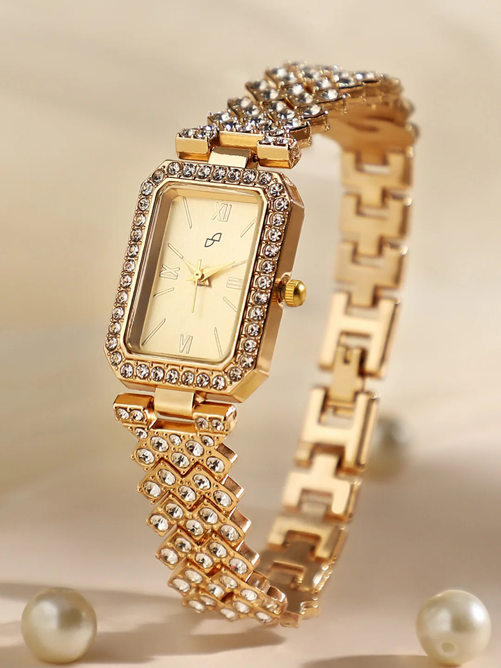 Rectangle Shape Watches in Rhinestone Blended Stainless Steel Jewelry Chain - Stylish Diamond Crystal Wrist watch For Girls With Bracelet Fashion Watch for Women's & Ladies - Premium Stylish Strap With Box For Gifts