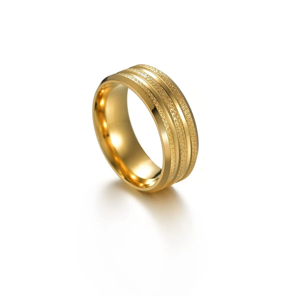 Gold Rings Frosted Groove Titanium Steel Gold-plated Couples Ring Wedding Engagement Jewelry Gift