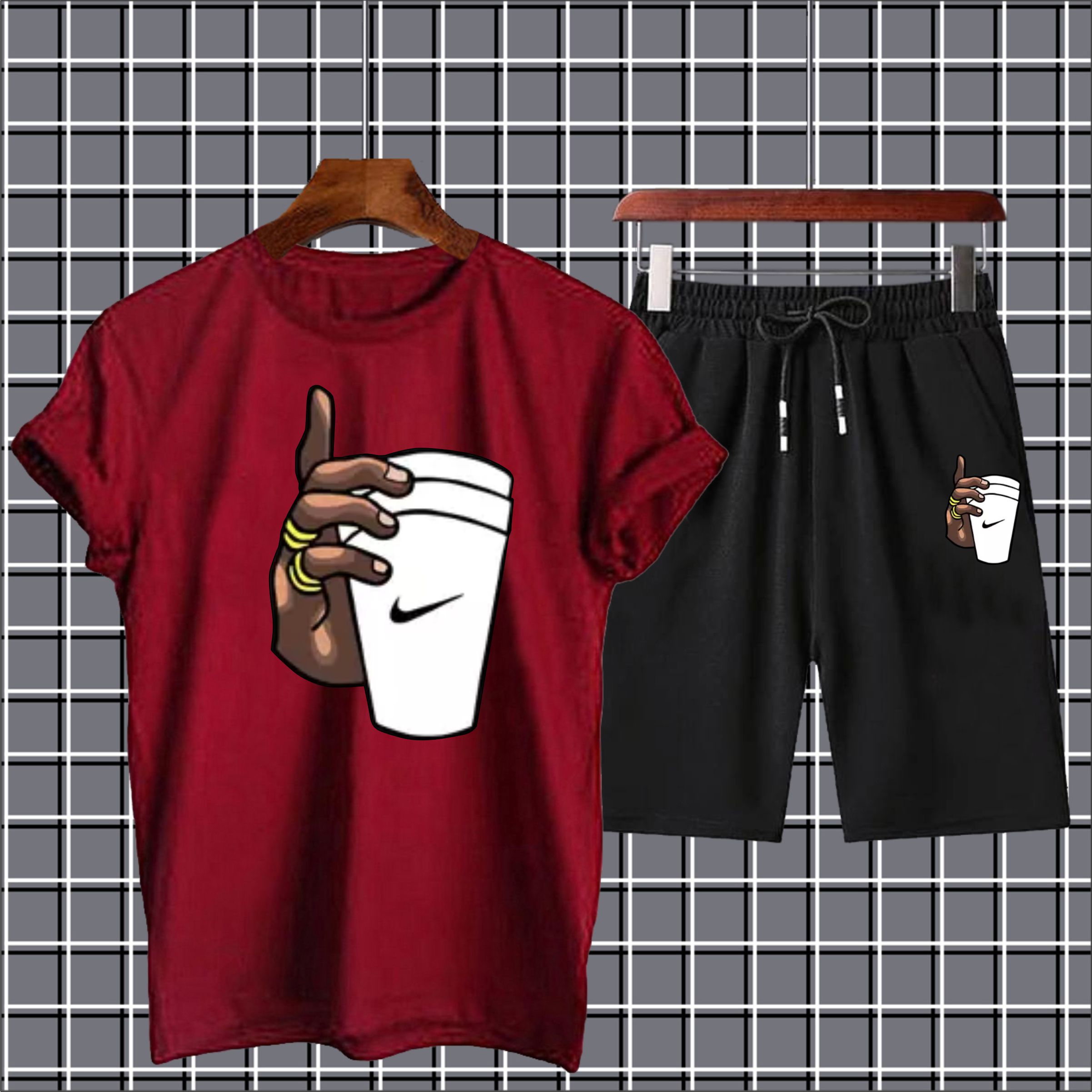 maroon coffee printed summer short tracksuit for boys