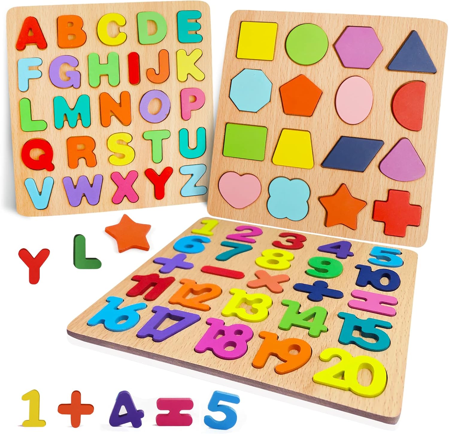 Kid's Learning Wooden alphabet | Puzzles & Numbers Count Board, Colorful ABC Uppercase Letters/Numbers/Shapes for Kids Toddlers Preschool Early Learning Educational Toys