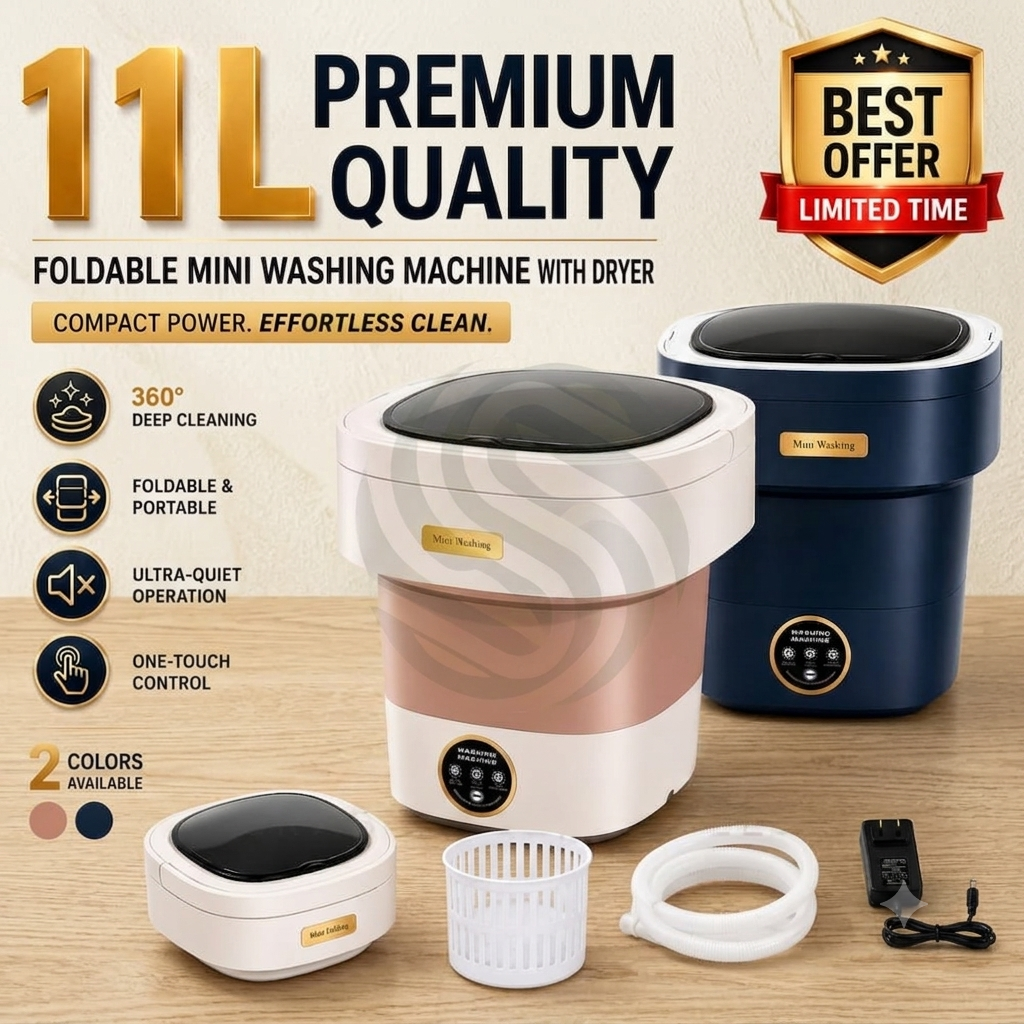 7L/11L Mini Portable Machine, Foldable Washing Machine with Dryer, Baby Clothes Washer, Compact Washer for Kids Clothes, Travel & Dorm Use, Small Washing Machine with Dryer Function, Electric Laundry 