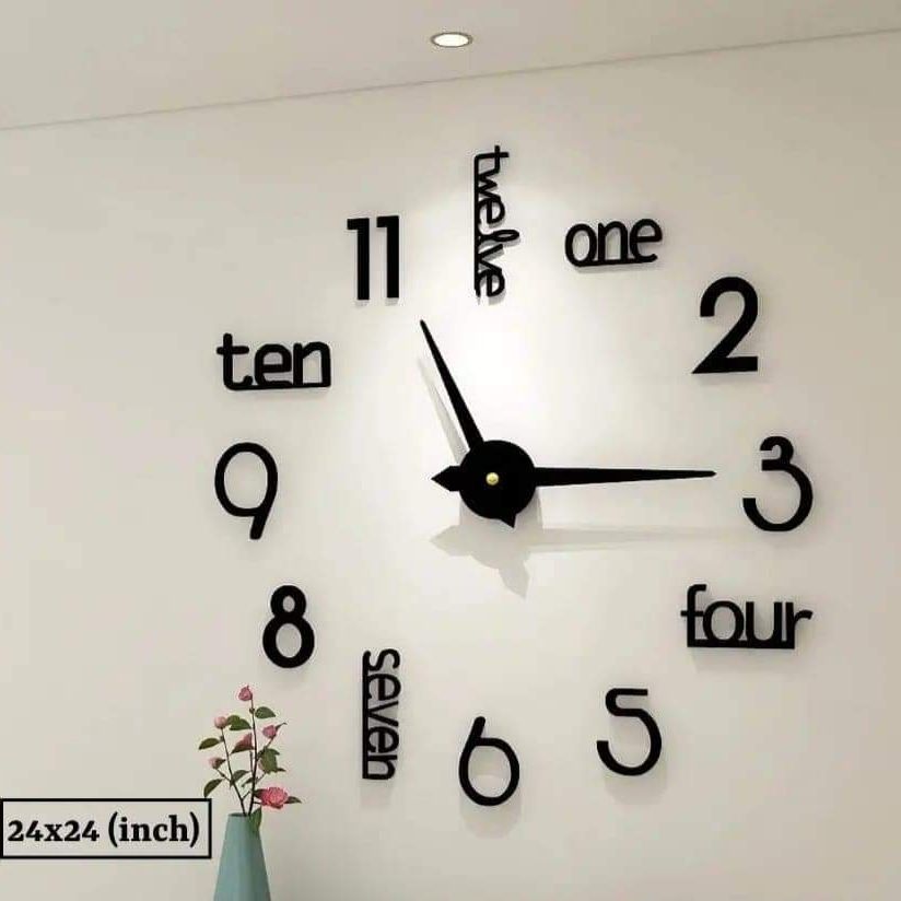 24 Inch Wooden Wall Clock, Modern 3D Acrylic Design for Living Room, Office, and Home Décor