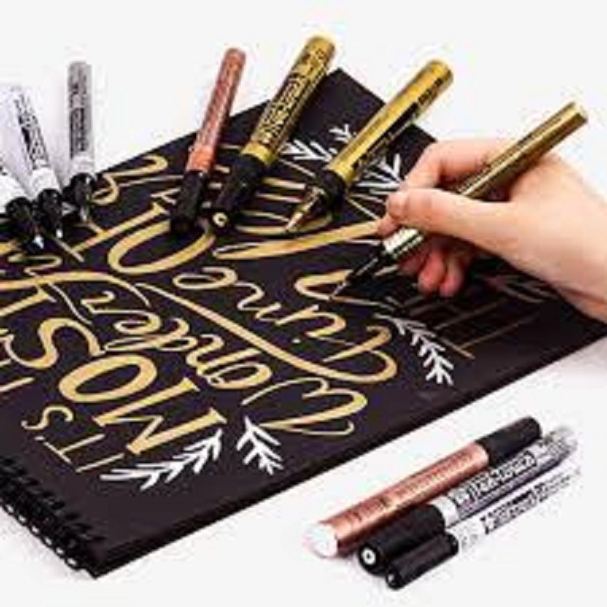 Sakura Pen Touch Calligraphy Pen, 5mm Black Gold Silver Pack