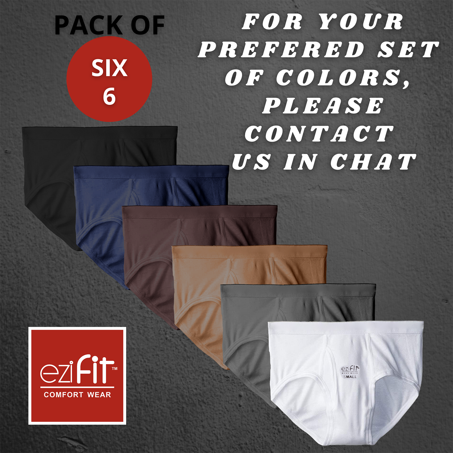 EziFit Pure Combed Cotton Fabric Underwear Briefs  For Men (Pack of SIX 6)