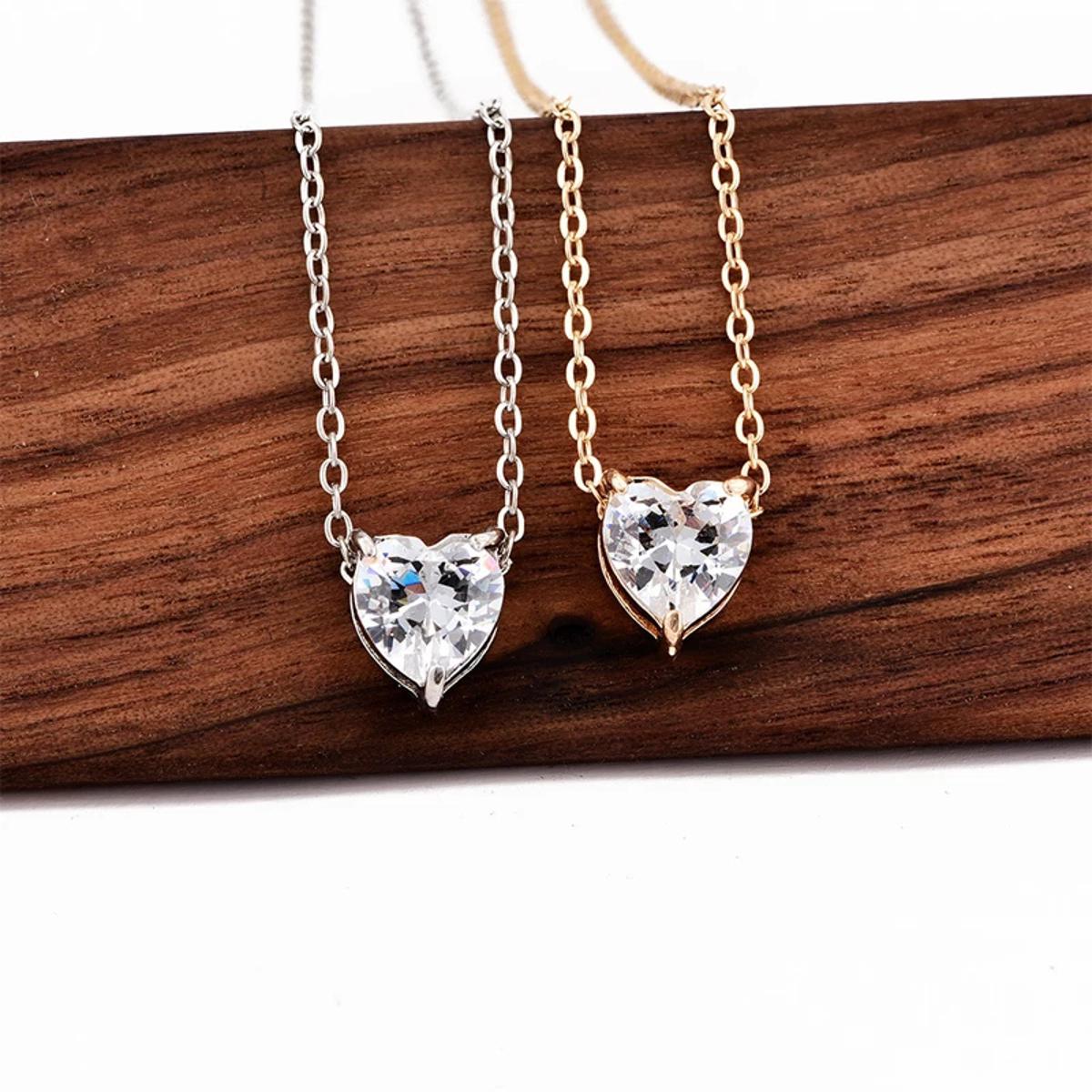 Korean Jewellery 925 Sterling Silver Invisible Chain Lines Diamond Hearts Necklaces  Zircon Pendants for Women Girls For Friend