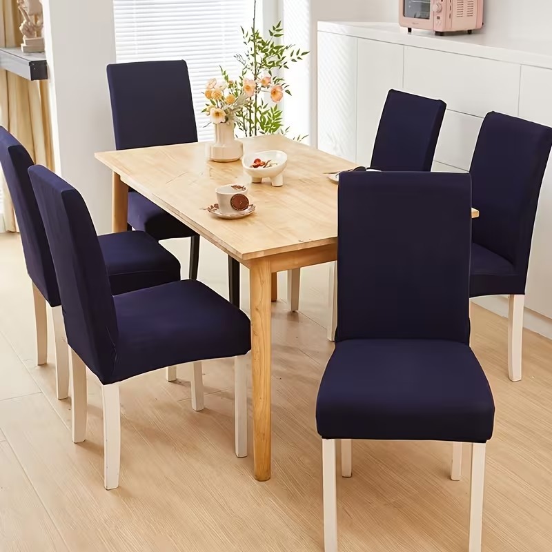 Dining Chair Cover Set 4 Pc, 6 Pc and  Elastic Fitted Solid Color Jersey Cover Comfortable Chair Cover For Dining Room