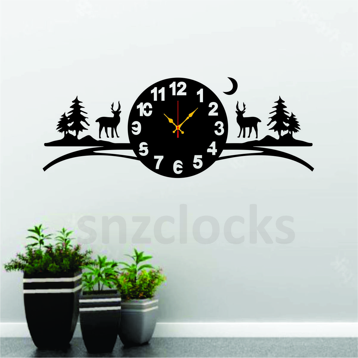 Deer On Tree,3D Wooden Heart Shape butterfly with light led Wall Clock Home Decor Kids Room with Birds