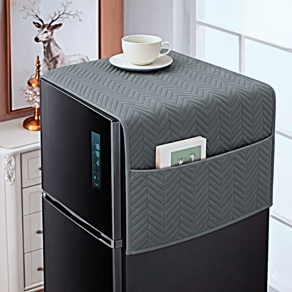 Fridge Dust Cover Waterproof Refrigerator Coat with 6 Pocket 21x56 inches Household Freezer Top Hanging Bag Fridge Storage Bag