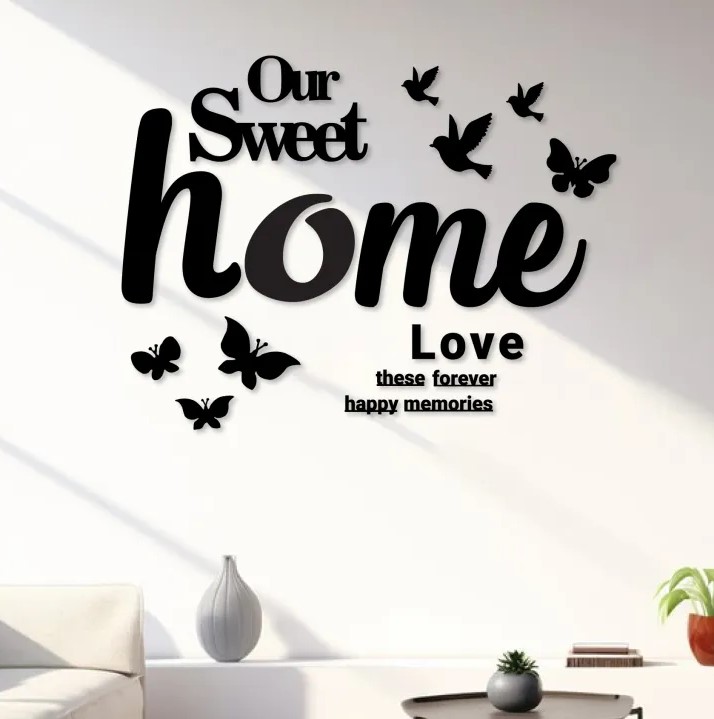 Sweet Home Butterflies and Birds Wall Clock, 3D Wooden Watch, Wall Clock, Wooden Wall Clocks, Wall Clocks for Bedroom, Clock. Sweet Home Wall Clock for your Sweet Home, Clock with light, Wall art