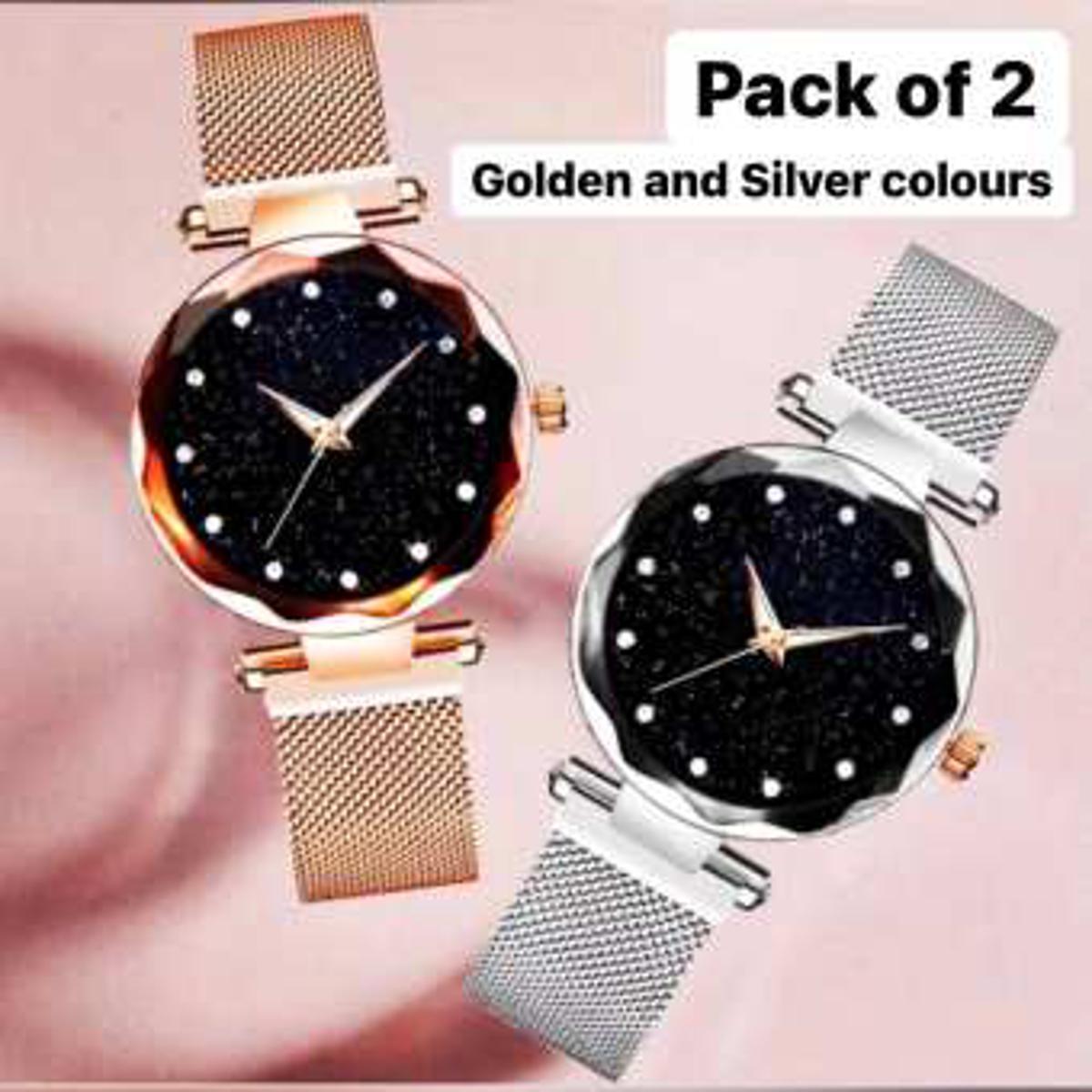 Pack of 2 Magnet Mesh Watch for Girls/women