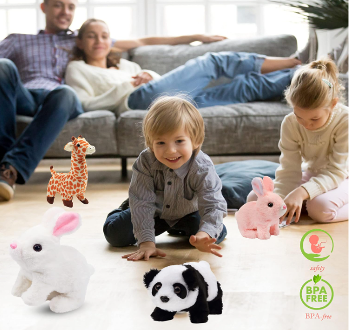 Electronic Plush Rabbit Toy Robot Bunny | Walking, Jumping, Running & Ear Shaking | Battery Operated Interactive Soft Bunny | Cute Electric Pet Toy for Kids Birthday Gifts