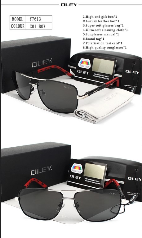 OLEY Men's Polarized Sunglasses Driving Goggles Oculos Support