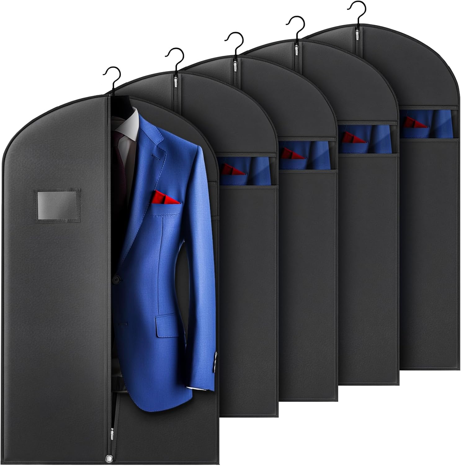 Pack of 6 Transparent Coat Covers with Zip for Men | Heavy Duty Plastic Garment Bags for Suits, Blazers, Jackets & Long Coats | Dustproof Wardrobe Storage, Travel-Friendly Closet Organizer & Protective Clothing Covers