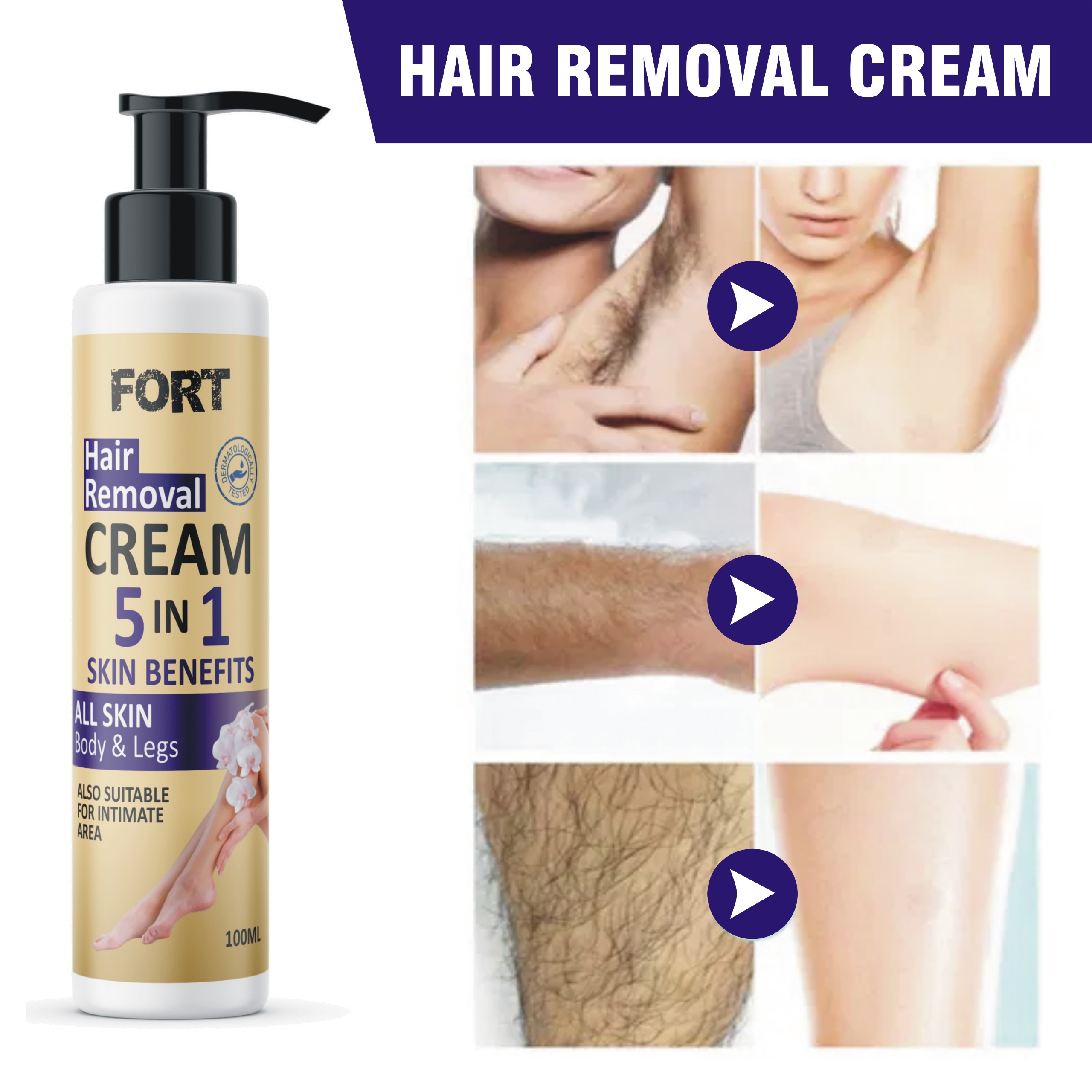 FORT Hair Removal Cream for Women  Suitable for intimate Area  100ml