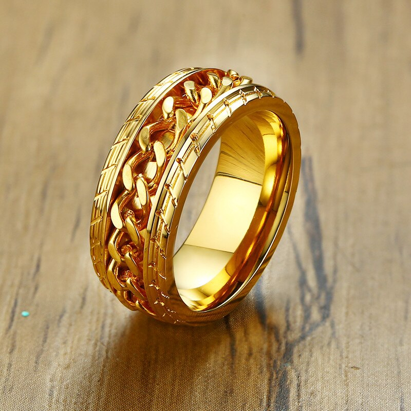 Stainless Set of Golden Bracelets and Spinner Ring combo for Men and Boys