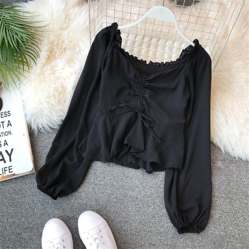 TRENDZ.PK Drawstring Western Style Top For Women/Girls Solid Slim Shirts Ruffles Grace Fashion WT-03