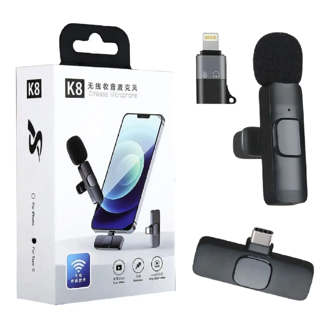 K8 single & dual  Wireless Microphone Mic Universal Plug & Play - Audio Mic for Live Game Video Shooting Streaming Vlogging Mic Video FOR TYPE C, IOS & MICRO Ports
