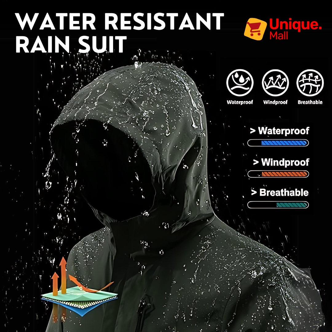 RAIN SUIT / LITE WATER PROOF / Rain Coat With Trouser / Jacket Cap + Trouser Rainsuit For Men And Women - Unique Mall