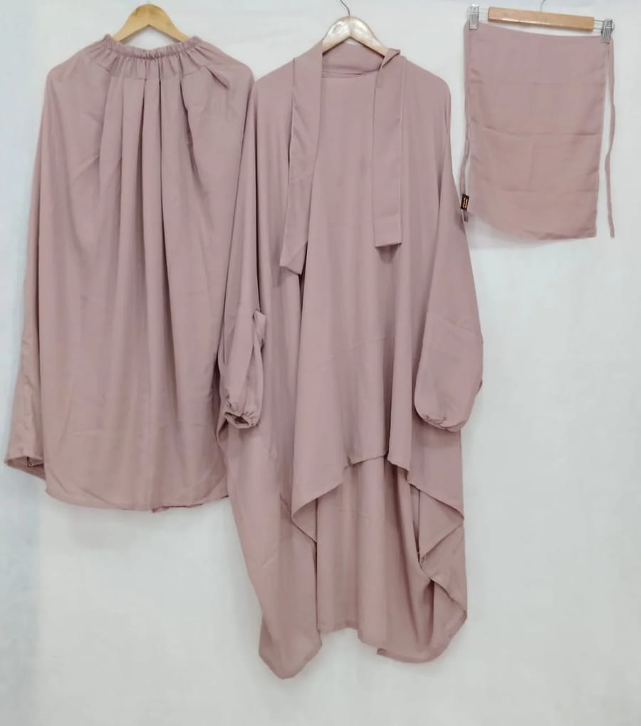 3 Piece Jilbab Set with Naqab & Skirt Black | Wool Peach Fabric | Full Coverage Modest Islamic Wear for Women | Prayer, Umrah & Daily Wear