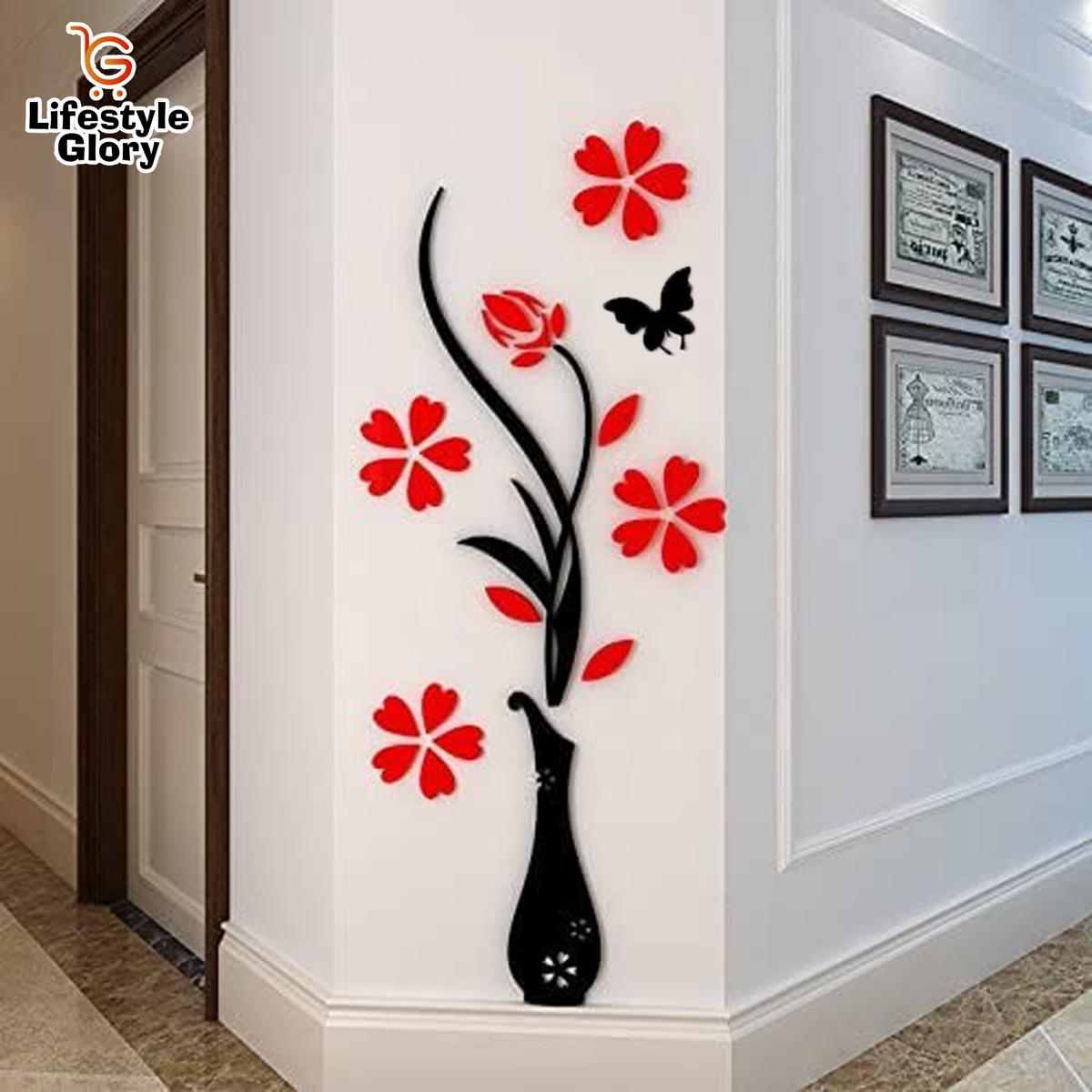 Vase in Red & Black color-Wall decoration items-Room decoration items-Wooden wall decoration items for home-Premium Quality-Home decoration items-Home decoration ideas