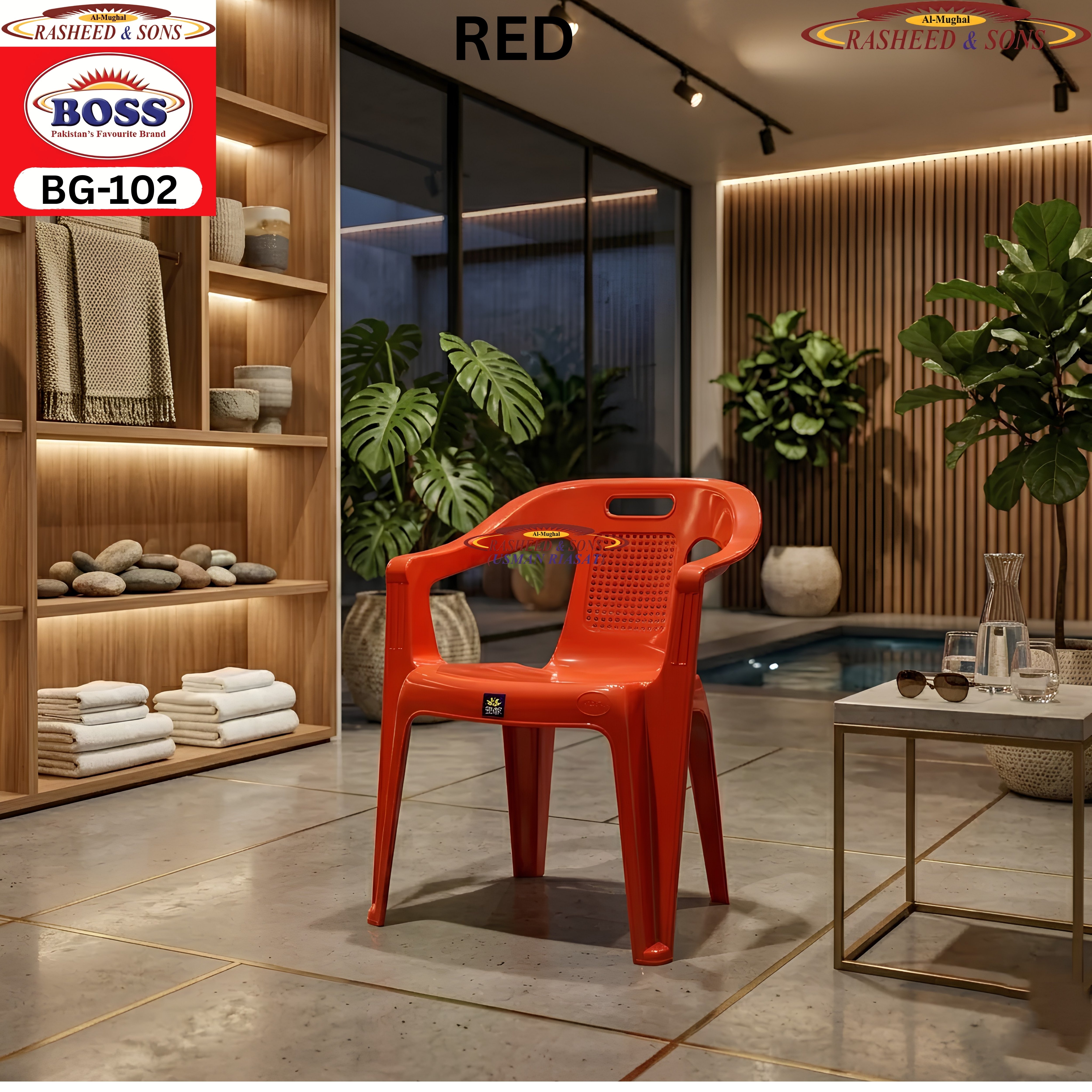 Boss 102 Plastic Chair & Table Collection | Flamingo Chair, Folding Table, Round Table & Double Shelf Table | Indoor Outdoor Furniture |  BELLONA I RASHEED & SONS