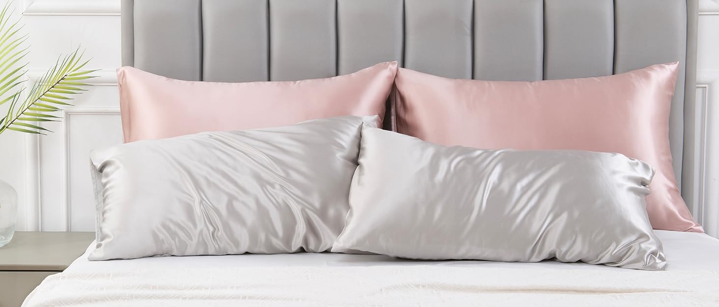 Pack of 2 Premium Satin Silk Pillowcase Set - Soft & Smooth Pillow Cover, Envelope Closure, 28x18 Inches