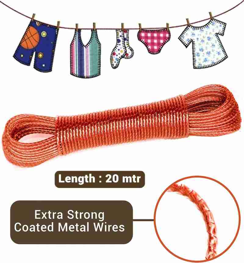 Cloth Covered Rope Wet cloth Laundry Rope PVC Coated Metal Drying 20 Meters Wire clothes ...