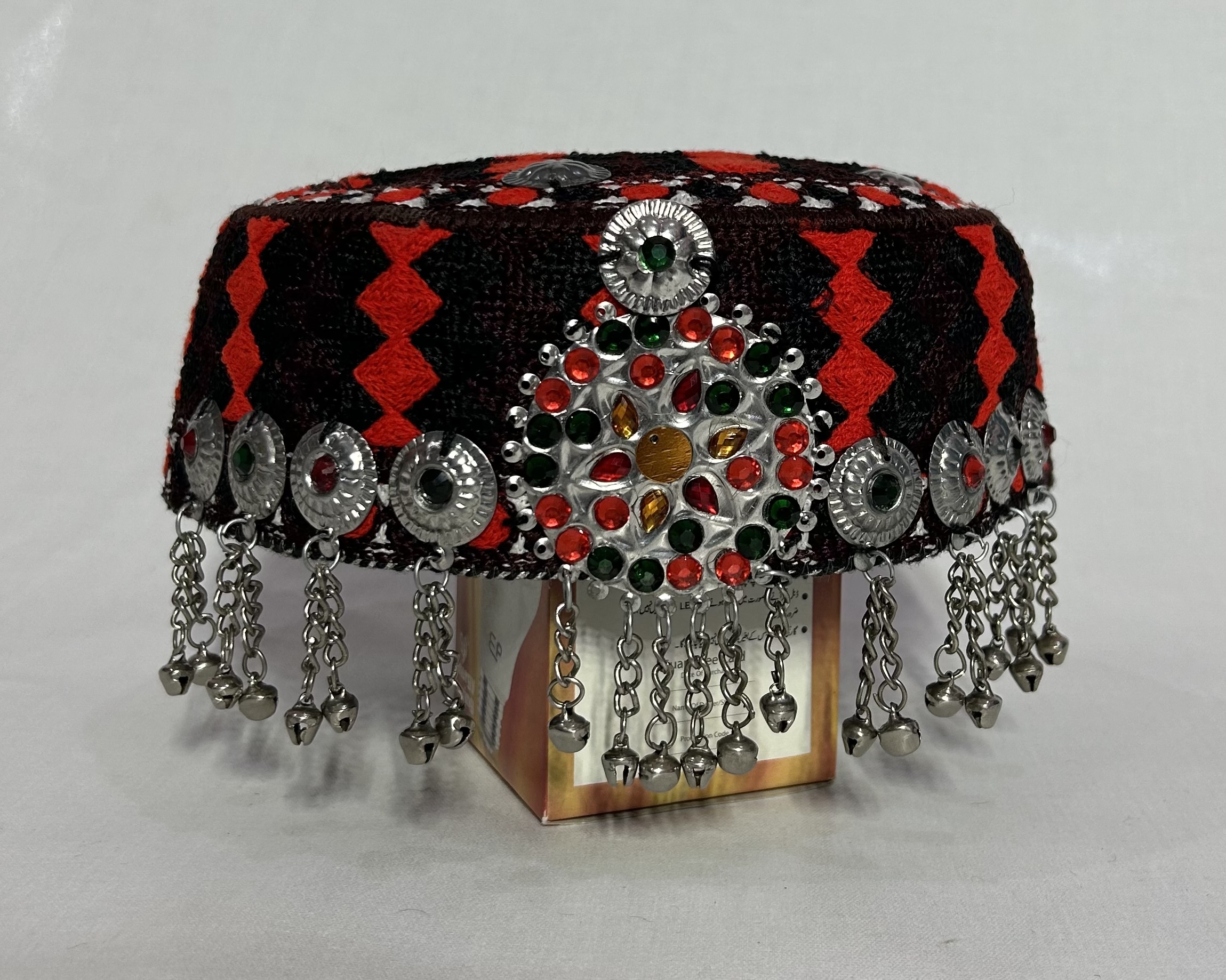 Traditional Afghani Tribal Singh Cap for Women – Heavy Metal Matha Patti Knitted Taqiyah Hat – Kuchi Cultural Headpiece