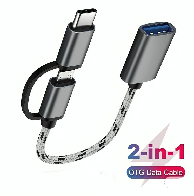 Premium Quality 2 in 1 OTG Adapter Cable Micro USB + USB C to USB 3.0 Female Connector Cable, OTG Cable, Compatible Transmission & Charging, for All Supported Micro and Type C Device