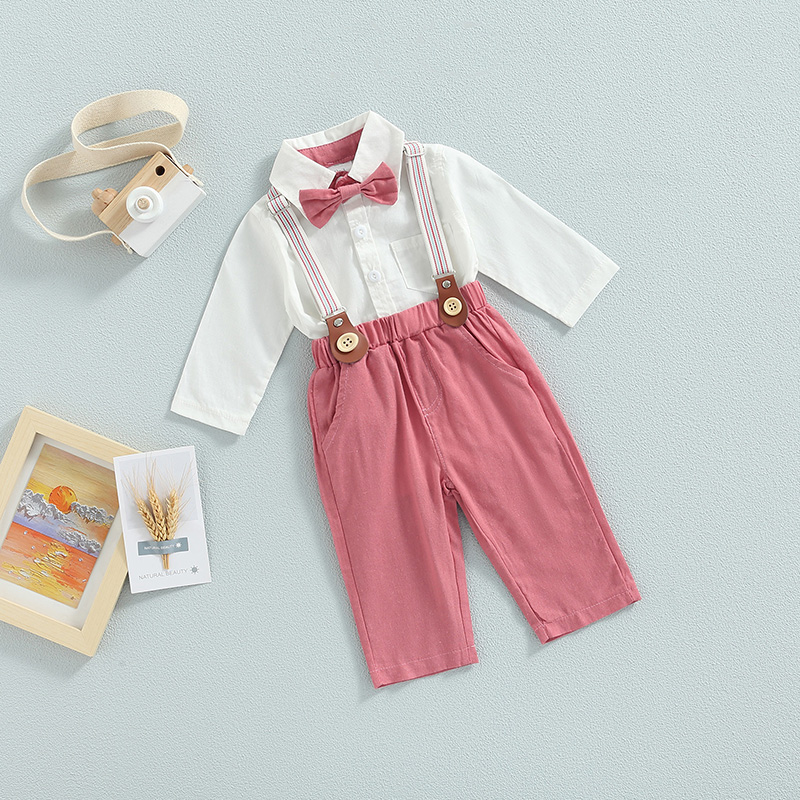Baby Boy Shirt Romper Pants Bow Tie Adjustable Straps - Main Image