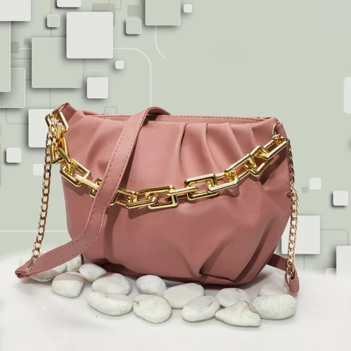 Handbag With Chain Women's Handbag with Golden Chain and Long Strap 9x7 Inch Elegant ...