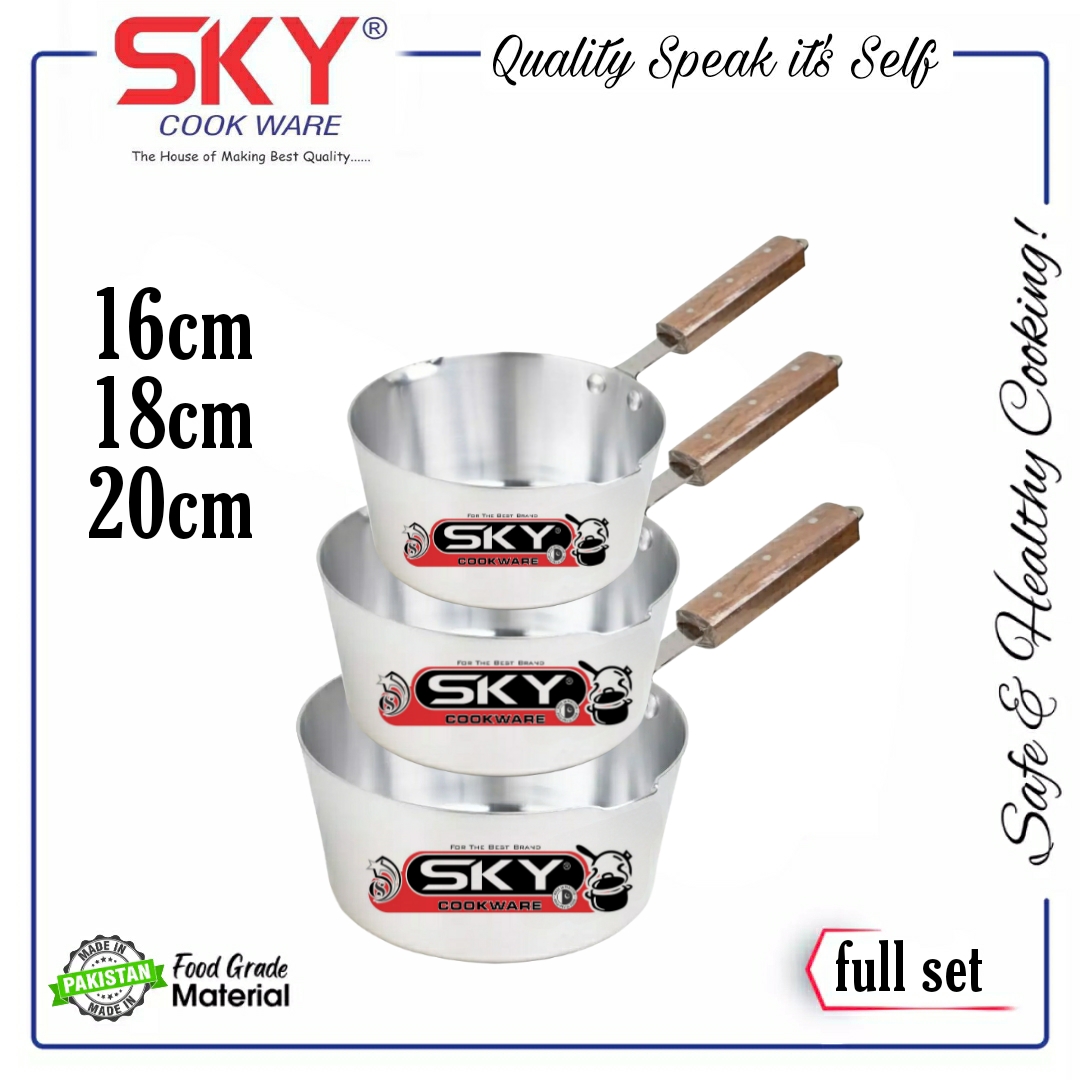 JS Cookware MILKPAN METAL FINISH WOOD HANDLE 15/17.5/20Cm Daraz.pk