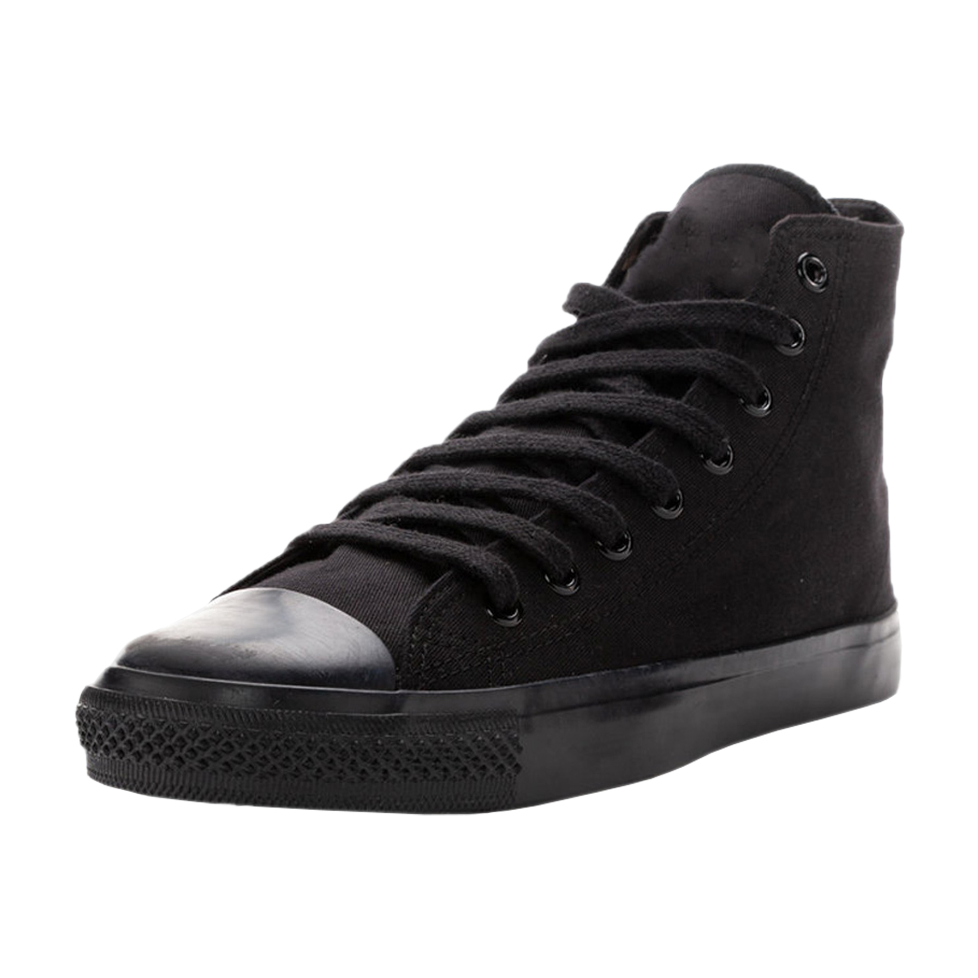 Full Black Hi-Top With Black Cap Canvas-Sneaker Hand Made Custom Vulcanized Sneakers Shoes
