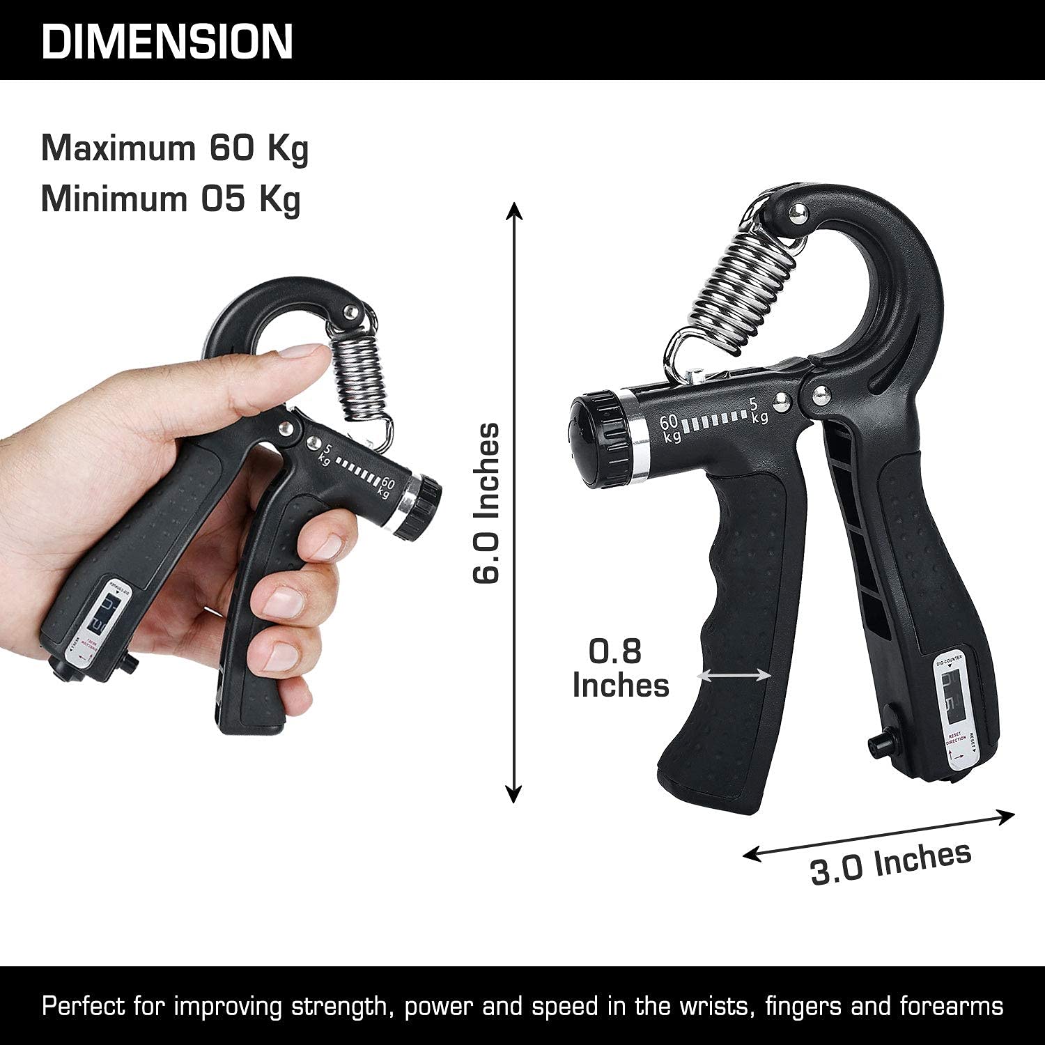 Face Value  Counter 10KG To 60KG Weight Adjustable Professional Counter Hand Gripper for Men & Women | Counter Hand Grip|Finger Exerciser|Power Gripper