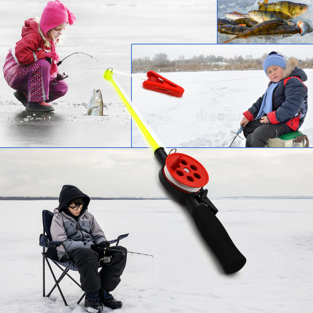 MeterMall Kids Ice Fishing Rod Plastic Fishing Pole Portable