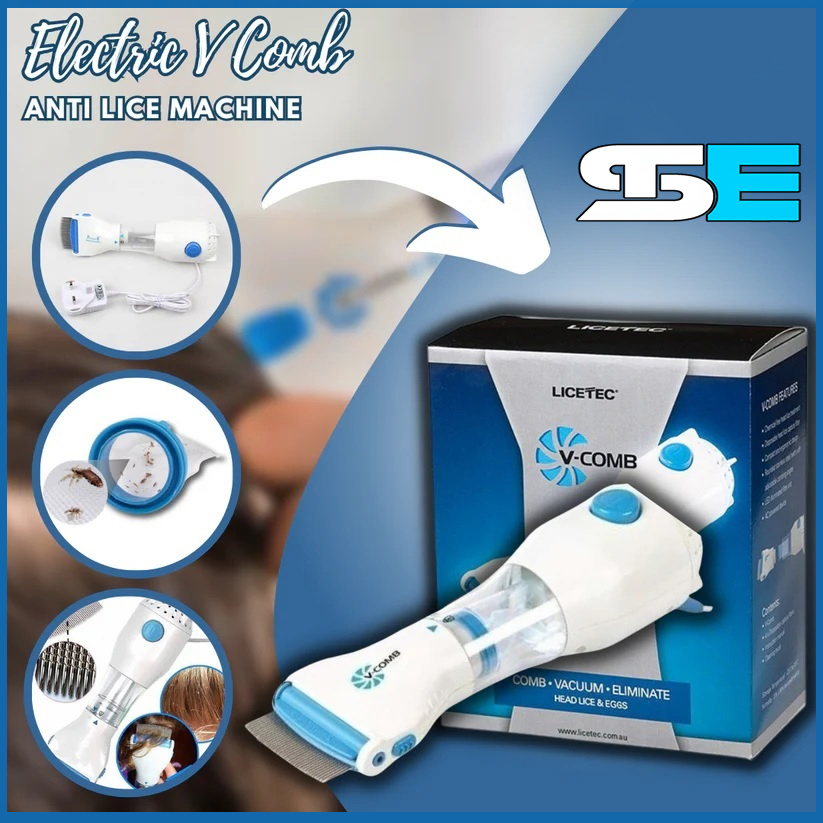 V Comb Electronic Head Lice Removal Machine | Rechargeable Electric Anti-Lice Comb with Stainless Steel Filter | Safe, Chemical-Free Lice & Nits Remover for Kids & Adults | Gentle Vacuum Treatment Tool with 2/4/6 Filters