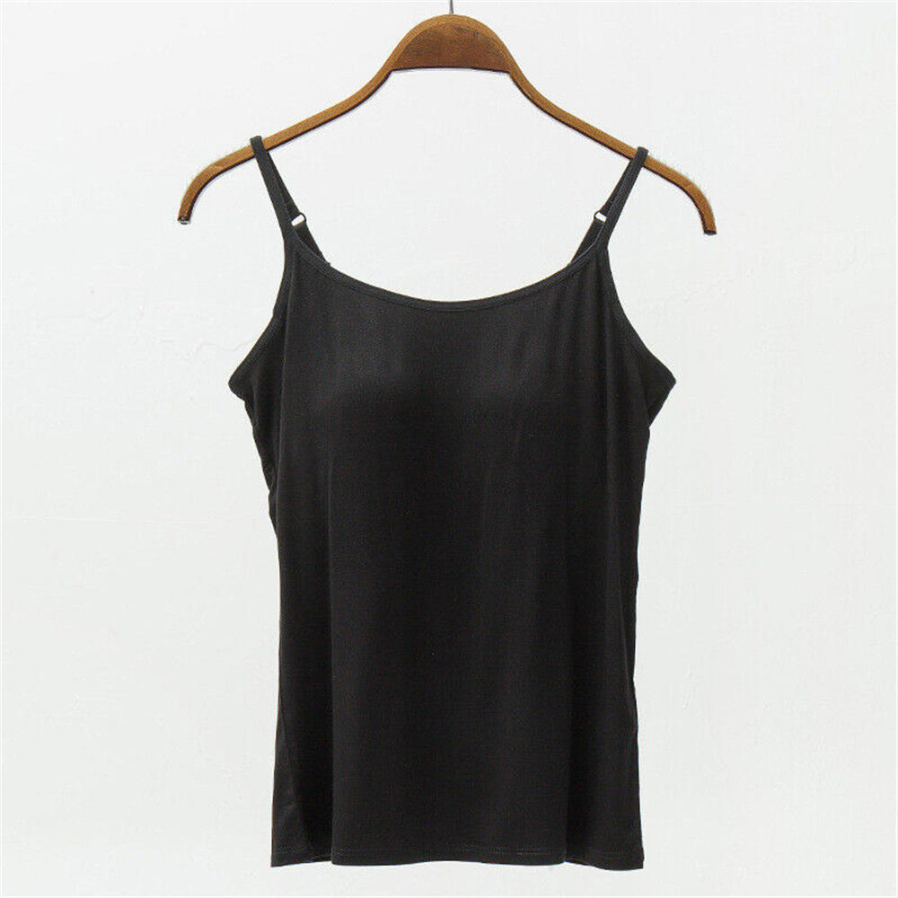 Womens Camisole with Built in Shelf Bra Spaghetti Strap Vest Padded Tank  Tops