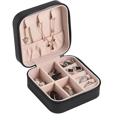 SP Dealz Mini Travel Jewellery Box – Portable Faux Leather Jewellery Storage Case & Organizer for Rings, Earrings, Necklaces & Accessories for Women & Girls